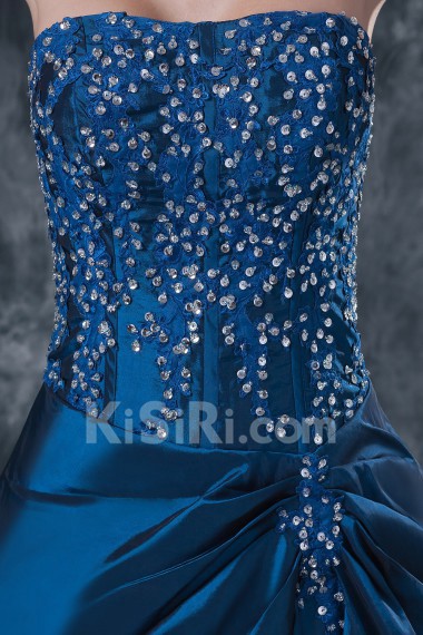 Taffeta Strapless Floor Length Ball Gown Dress with Embroidery