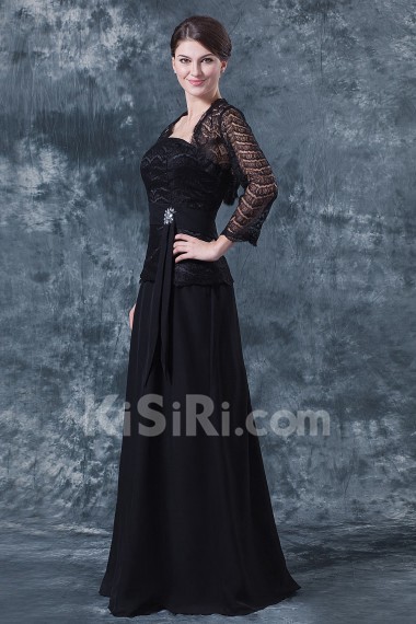 Chiffon Strapless Floor Length A-line Dress with Lace and Jacket