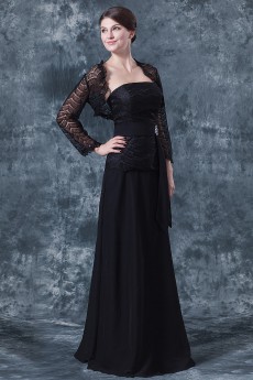 Chiffon Strapless Floor Length A-line Dress with Lace and Jacket