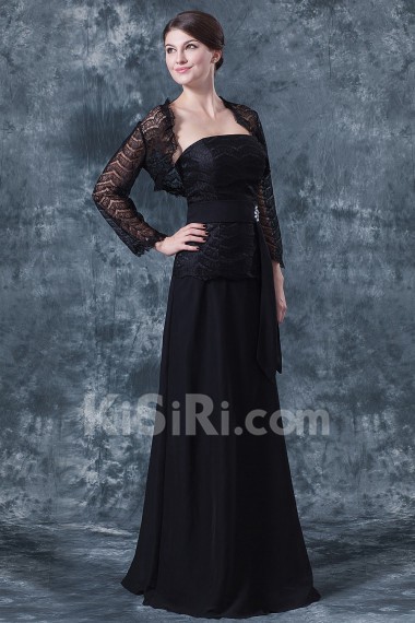 Chiffon Strapless Floor Length A-line Dress with Lace and Jacket