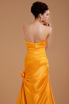 Taffeta One-Shoulder Floor Length Sheath Dress with Hand-made Flower