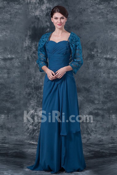 Chiffon Sweetheart Floor Length Column Dress with Ruffle and Jacket