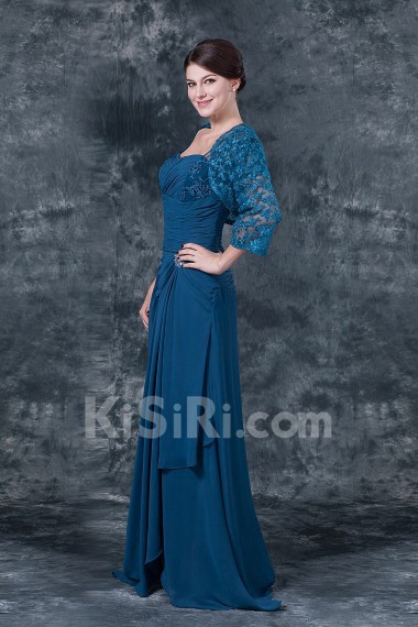 Chiffon Sweetheart Floor Length Column Dress with Ruffle and Jacket