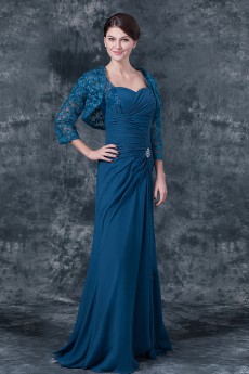 Chiffon Sweetheart Floor Length Column Dress with Ruffle and Jacket