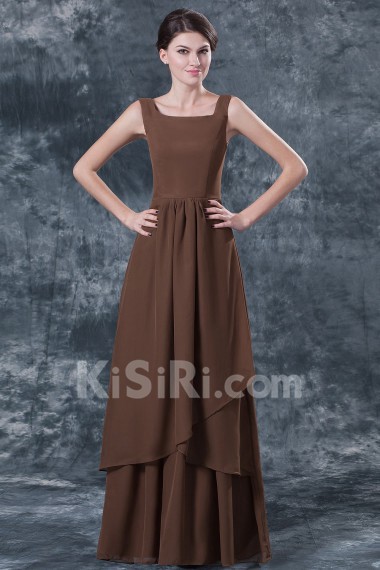 Chiffon Square Neckline Floor Length A-line Dress with Ruffle