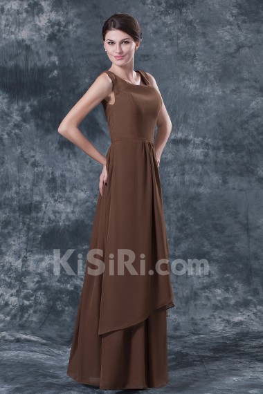 Chiffon Square Neckline Floor Length A-line Dress with Ruffle