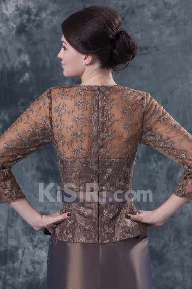 Taffeta and Lace V-Neckline Floor Length A-line Dress with Three-quarter Sleeves