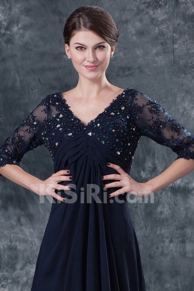 Chiffon V-Neckline Empire Dress with Three quarter Sleeves