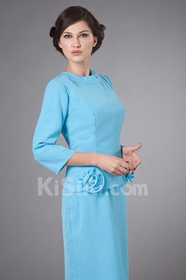 Chiffon Jewel Neckline Short Sheath Dress with Three-quarter Sleeves