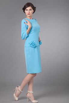 Chiffon Jewel Neckline Short Sheath Dress with Three-quarter Sleeves