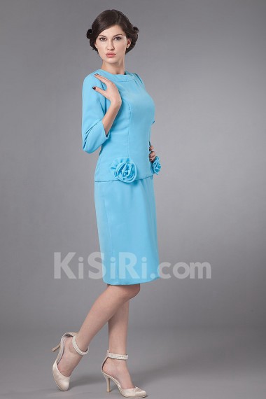 Chiffon Jewel Neckline Short Sheath Dress with Three-quarter Sleeves