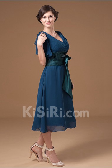 Chiffon V-Neckline Short Dress with Ruffle