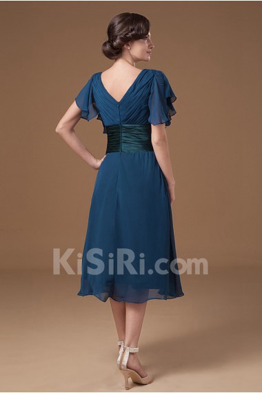 Chiffon V-Neckline Short Dress with Ruffle