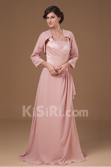 Chiffon and Charmeuse Straps Neckline A-line Dress with Jacket