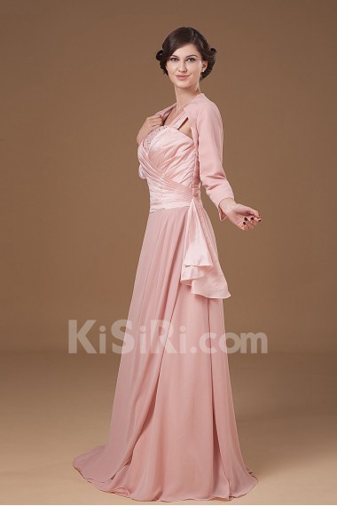 Chiffon and Charmeuse Straps Neckline A-line Dress with Jacket