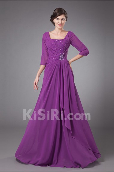 Chiffon Square Neckline Floor Length Column Dress