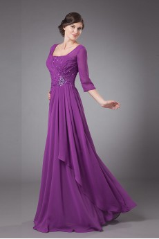 Chiffon Square Neckline Floor Length Column Dress