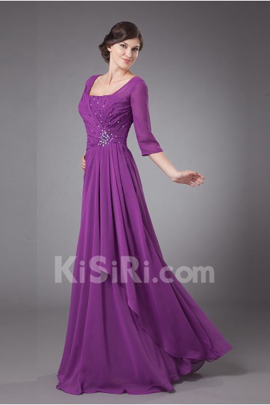 Chiffon Square Neckline Floor Length Column Dress