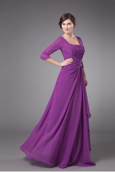 Chiffon Square Neckline Floor Length Column Dress