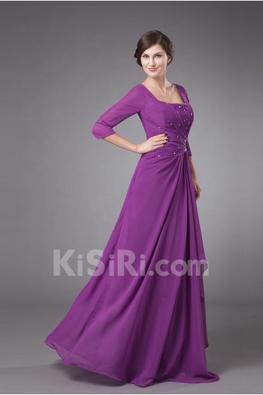 Chiffon Square Neckline Floor Length Column Dress