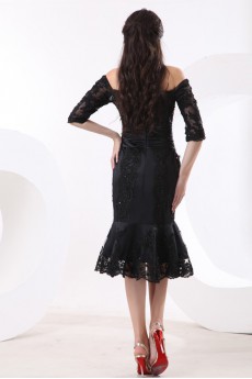 Taffeta and Lace Off-the-shoulder Short Mermaid Dress with Beaded and Half-Sleeves