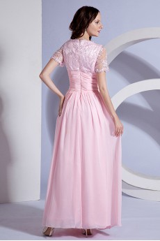 Chiffon Square Neckline Floor Length Dress with Embroidery and Short Sleeves