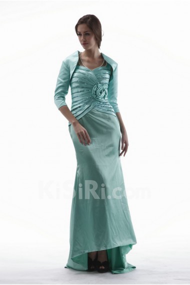 Charmeuse Sweetheart Floor Length Sheath Dress with Handmade Flowers and Jacket