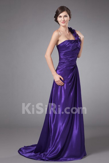 Chiffon One-Shoulder Empire Dress with Ruffle and Pleated