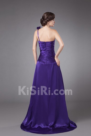 Chiffon One-Shoulder Empire Dress with Ruffle and Pleated