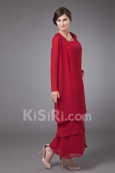 Chiffon Round Neckline Ankle-Length Column Dress with Jacket