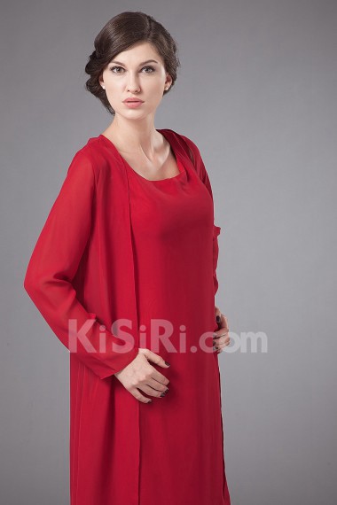 Chiffon Round Neckline Ankle-Length Column Dress with Jacket