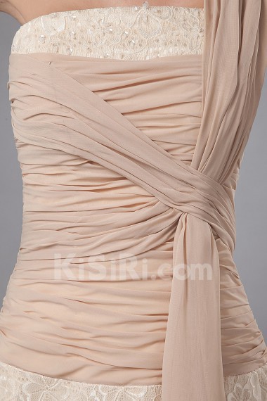 Lace One-Shoulder Floor Length Column Dress with Sash