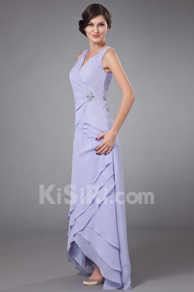 Chiffon V-Neckline Ankle-Length A-line Dress with Beaded