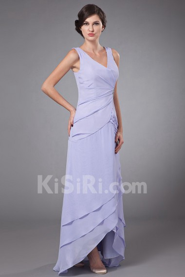 Chiffon V-Neckline Ankle-Length A-line Dress with Beaded