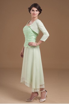 Chiffon Strapless Tea-Length A-line Dress with Jacket