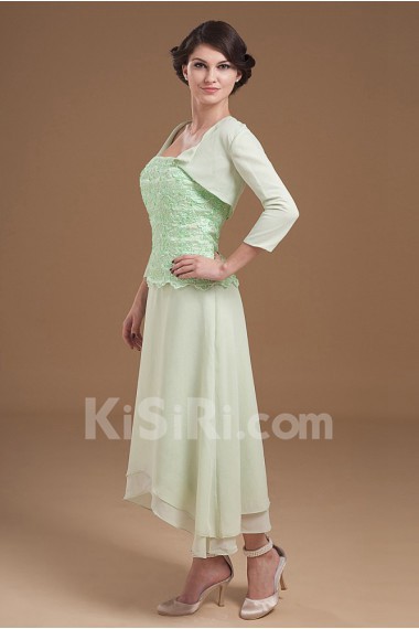 Chiffon Strapless Tea-Length A-line Dress with Jacket