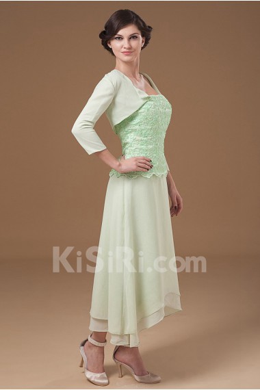 Chiffon Strapless Tea-Length A-line Dress with Jacket