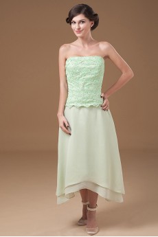 Chiffon Strapless Tea-Length A-line Dress with Jacket