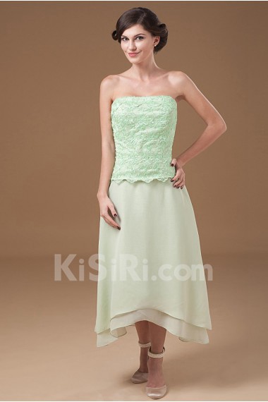 Chiffon Strapless Tea-Length A-line Dress with Jacket