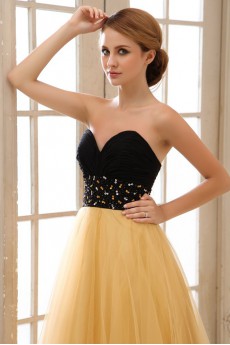 Tulle Sweetheart Ankle-Length A-line Dress with Pleated and Beaded