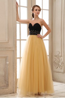 Tulle Sweetheart Ankle-Length A-line Dress with Pleated and Beaded