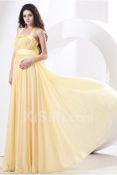 Chiffon Halter Neckline Floor Length Empire Dress with Ruffle