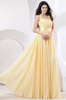 Chiffon Halter Neckline Floor Length Empire Dress with Ruffle