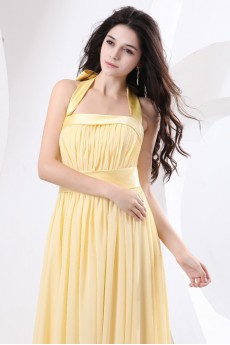 Chiffon Halter Neckline Floor Length Empire Dress with Ruffle