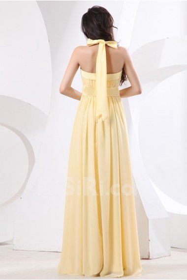 Chiffon Halter Neckline Floor Length Empire Dress with Ruffle