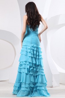 Chiffon Strapless Floor Length Sheath Dress with Beaded and Ruffle