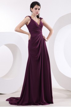 Chiffon V-Neckline A-line Dress with Pleat