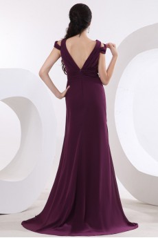 Chiffon V-Neckline A-line Dress with Pleat