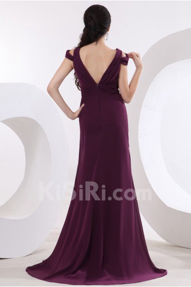 Chiffon V-Neckline A-line Dress with Pleat