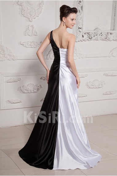 Charmeuse One-Shoulder Floor Length Mermaid Dress with Beaded and Ruffle